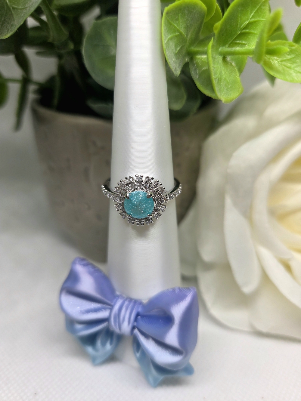 BP Turquoise Ice Crystal Center and Halo Accent On Rhodium Plating